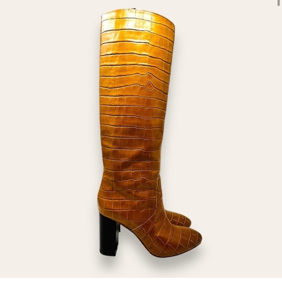 Loeffler Randall | Goldy Knee-High Croc-Embossed Leather Boots - Picture 1 of 12